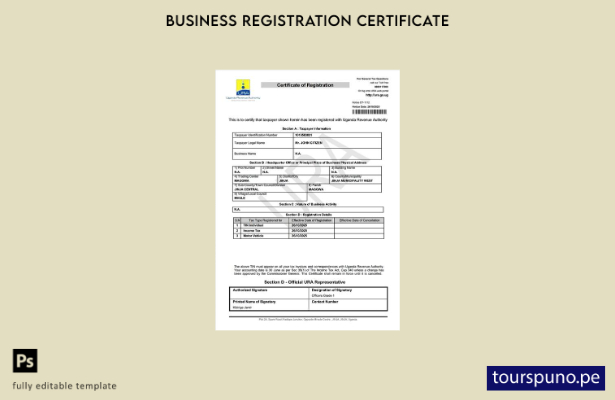 listo para imprimir Certificado de registro de contribuyente de Uganda Plantilla